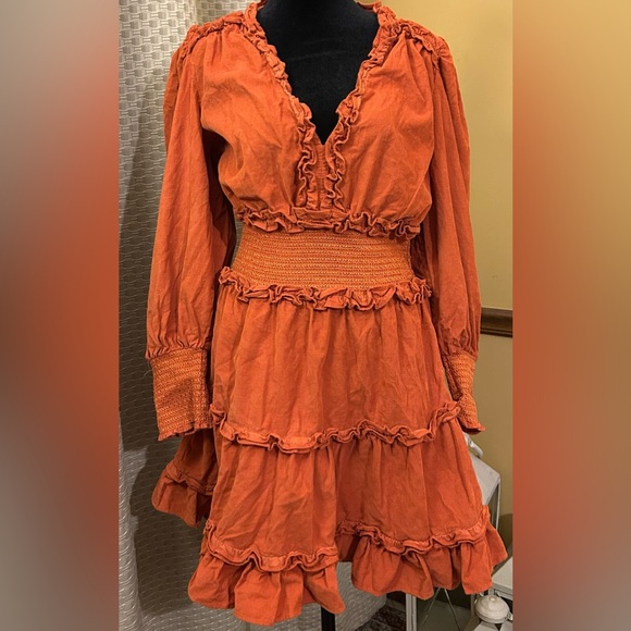 House of Harlow by Nicole Richie Elegant Rust Tone Ruffle Mini Dress - Picture 3 of 8